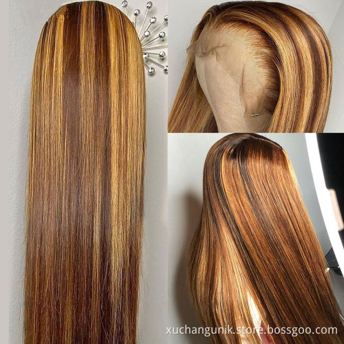 100% HUMAN HAIR 30 Inch Straight Brown 4x4,13x4 Transparent Lace Highlight Human Hair Wigs 10a Highlight Body Wave Hair Full Wig